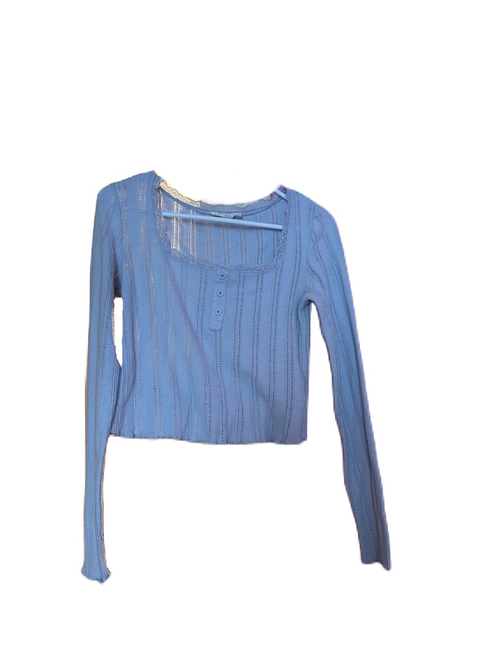 Pink Rose Light Blue Ribbed Henley Long Sleeve Top